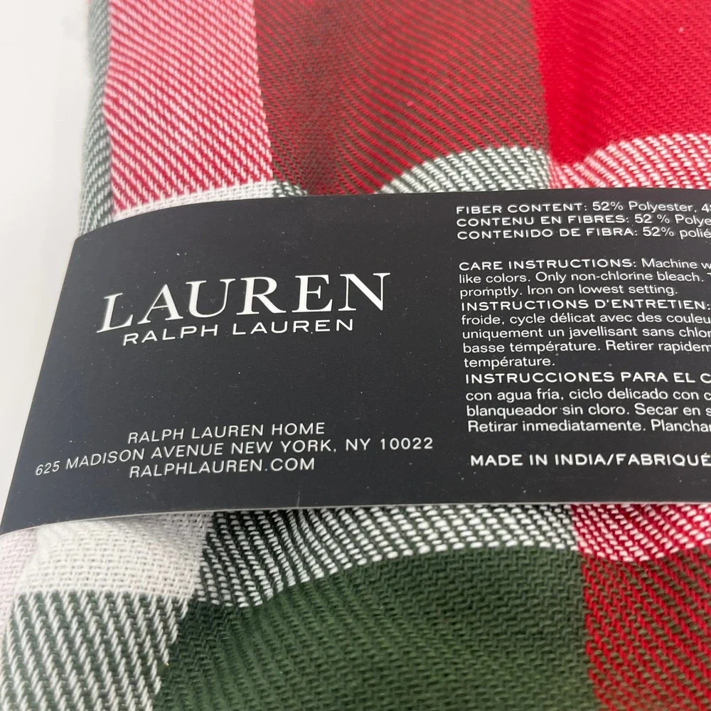 Ralph Lauren Tablecloth 60x84 & 4 Napkins Red Green White Buffalo Check Plaid